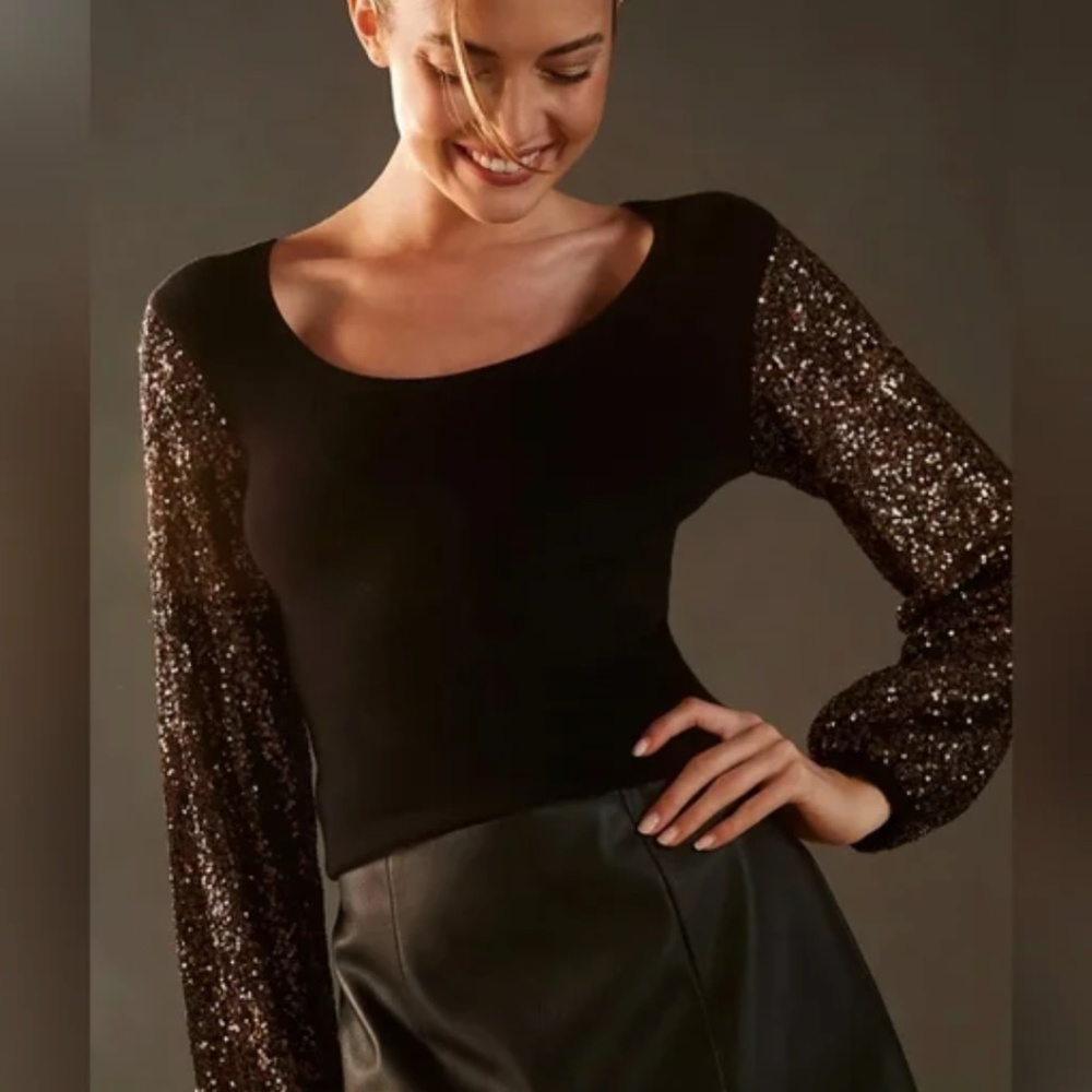 Anthropologie Bl^nk London Black Sweater with Sequins Sleeves